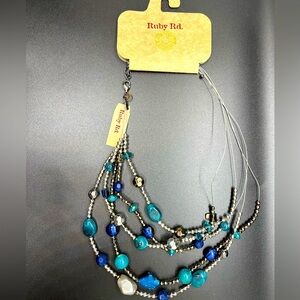 Ruby Rd. Silver-tone Multi Strand Blue Grey Teal Beaded Wire 18-20” Necklace NWT